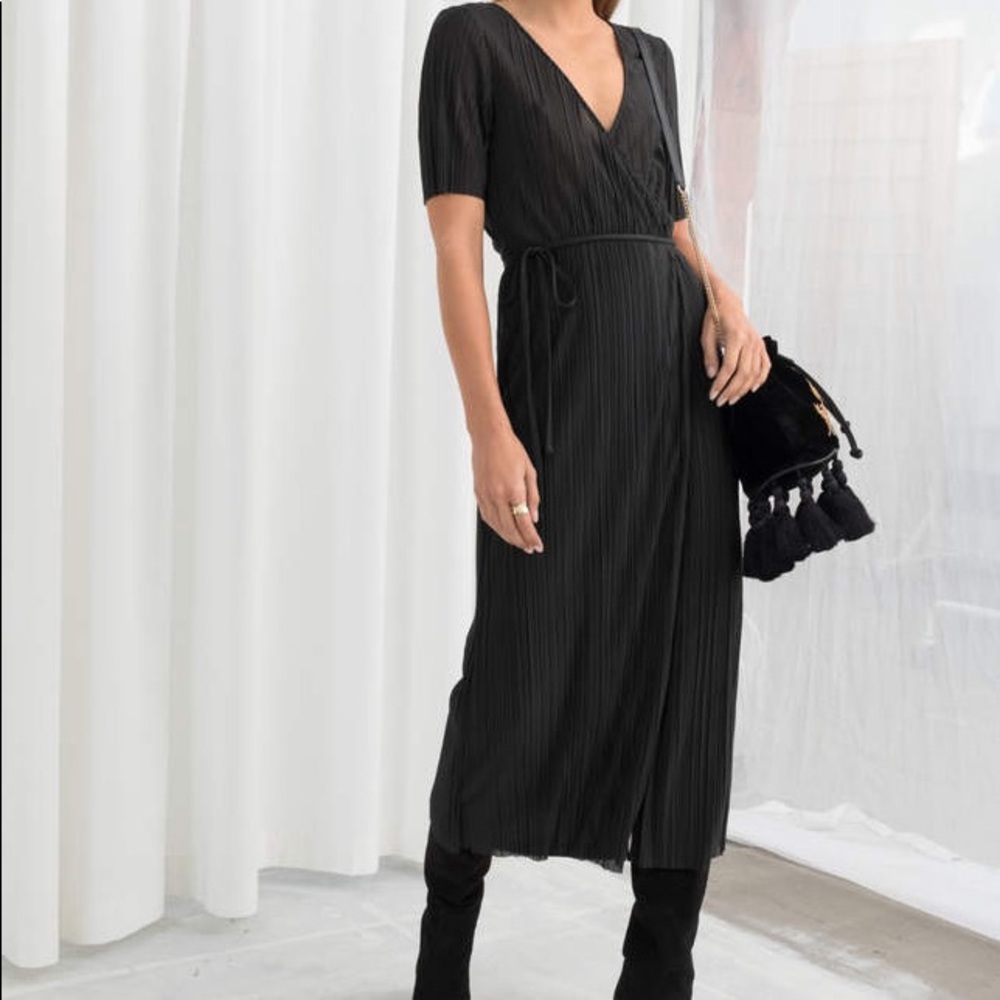 & other stories pleated midi wrap dress